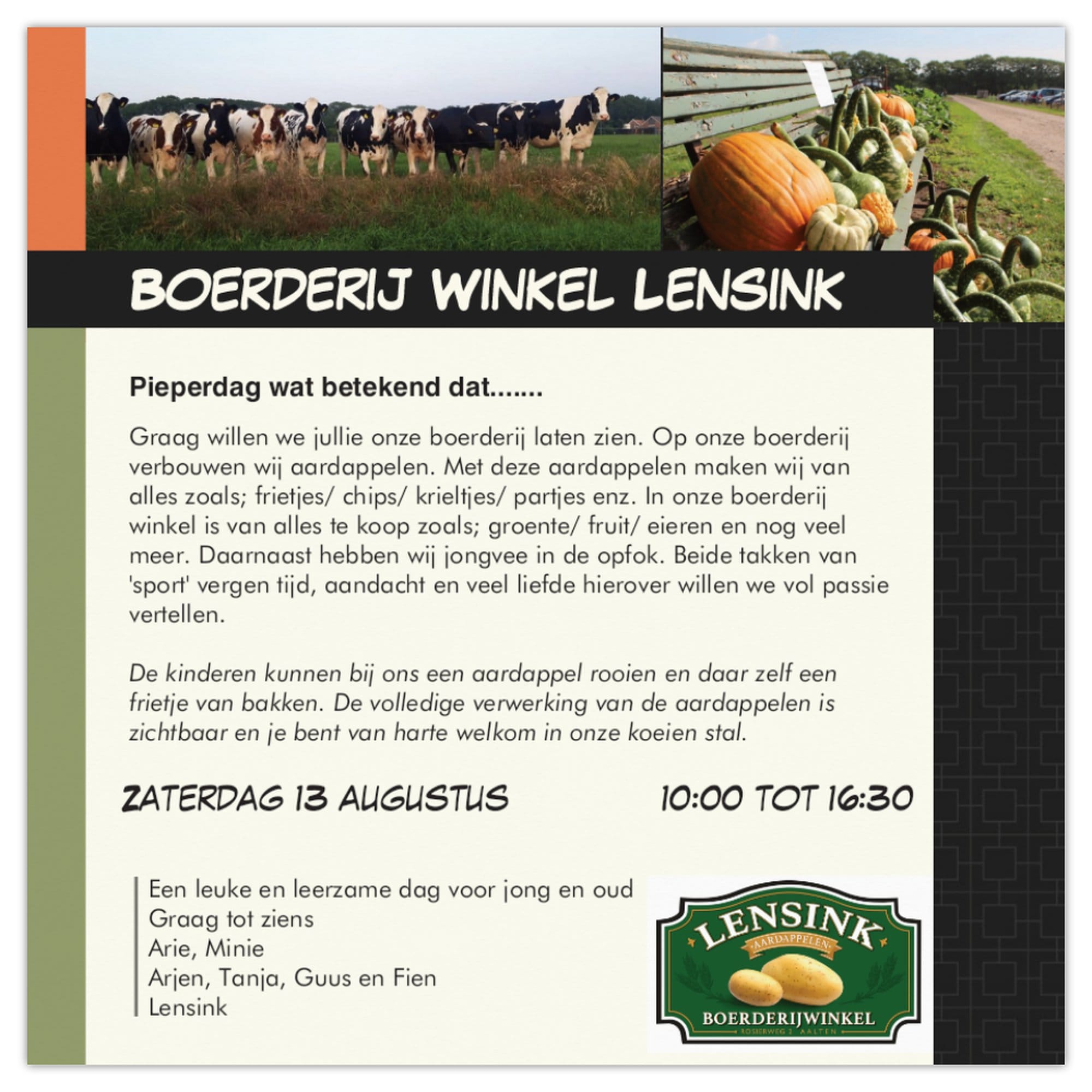 Pieperdag bij Boerderijwinkel Lensink Aardappelen Aalten - Lintelo